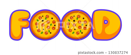 Fast food pizza vintage Y2K sticker or symbol. Takeaway cafe vintage 2000s vector label, fast food menu Y2K cool sticker. Takeout restaurant retro 90s patch or tag with whole pizzas and typography 130837274