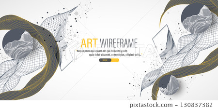 The abstract wave is made in a frame style. Template for science and technology presentation. Vector art. 130837382