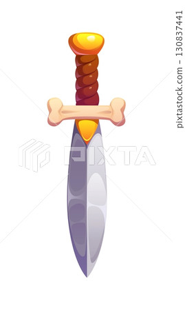 Pirate skipper cartoon cutlass sword game object. Buccaneer bandit isolated sabre vector icon, pirate sailor weapon sword asset. Corsair privateer fantasy dagger with crossguard made of gold and bone Pirate skipper cartoon cutlass sword game object. Buccaneer bandit isolated sabre vector icon, pirate sailor weapon sword asset. Corsair privateer fantasy dagger with crossguard made of gold and bone 130837441