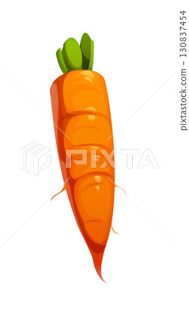 Cartoon carrot vegetable with green top, symbolizing happy Thanksgiving holiday harvest. Isolated vector fresh and healthy eating, farm or gardening produce, veg, ingredient for seasonal autumn meals 130837454