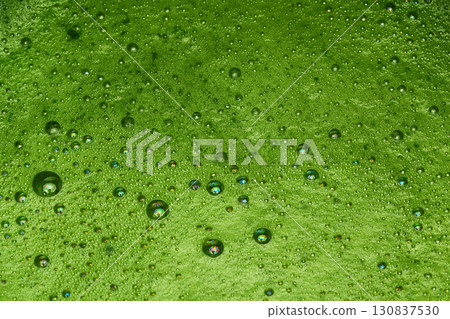 Vibrant Matcha Foam. Close-up of freshly whisked matcha with a frothy Vibrant Matcha Foam. Close-up of freshly whisked matcha with a frothy 130837530