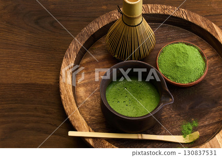 Matcha Tea Set. Elegant display of matcha tea set Matcha Tea Set. Elegant display of matcha tea set 130837531