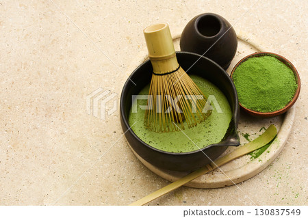 Matcha Tea Ceremony Set. A peaceful setting of matcha tea elements 130837549