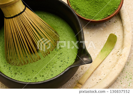 Matcha Preparation. A traditional matcha tea ceremony setup Matcha Preparation. A traditional matcha tea ceremony setup 130837552