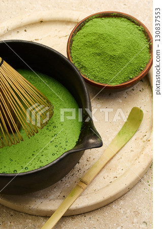 Matcha Preparation. A traditional matcha tea ceremony setup Matcha Preparation. A traditional matcha tea ceremony setup 130837553