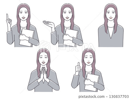 5 poses for a woman with a calm atmosphere 5 poses for a woman with a calm atmosphere 130837703