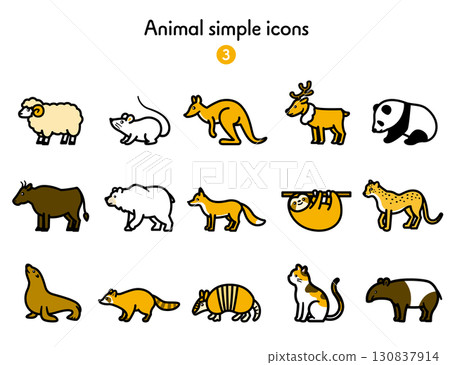 簡單圖示集合動物 3 簡單圖示集合動物 3 130837914