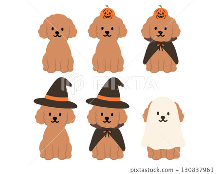 Illustration set of poodles dressed up for Halloween Illustration set of poodles dressed up for Halloween 130837961