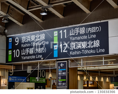 JR Nippori Station - Yamanote Line and Keihin-Tohoku Line platform guide signs 130838366