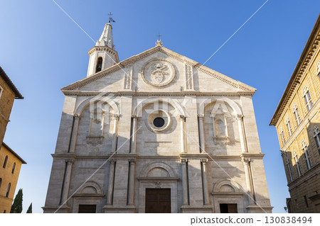 Duomo di Pienza standing tall in Tuscany, Italy, on a sunny day Duomo di Pienza standing tall in Tuscany, Italy, on a sunny day 130838494