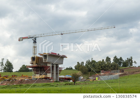 Crane building highway d11 bridge in Bernartice, Czechia Crane building highway d11 bridge in Bernartice, Czechia 130838574