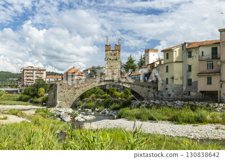 Medieval Bridge over Bormida River in Millesimo, Liguria, Italy 130838642