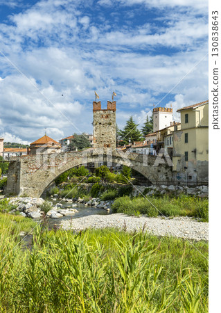 Medieval Bridge over Bormida River in Millesimo, Liguria, Italy 130838643