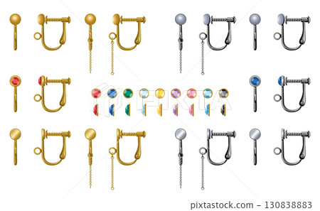 Screw-on earrings, gold and silver set | Jewelry accessory parts 130838883