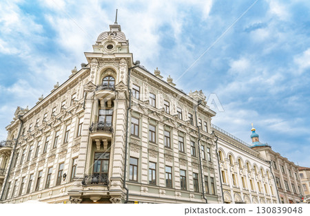 Historical decorated building of the Kazan Compound. View of the Kazan Compound on Bauman street. 130839048