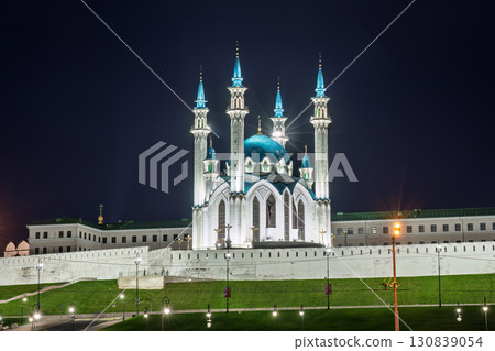 Kul Sharif mosque in Kazan Kremlin, Tatarstan, Russia. It is tourist attraction of Kazan. Kremlin. The main attraction of the city of Kazan. Kul Sharif mosque in Kazan Kremlin, Tatarstan, Russia. It is tourist attraction of Kazan. Kremlin. The main attraction of the city of Kazan. 130839054