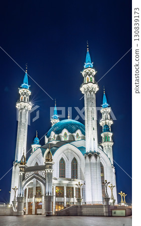 Kul Sharif mosque in Kazan Kremlin, Tatarstan, Russia. It is tourist attraction of Kazan. Kremlin. The main attraction of the city of Kazan. Kul Sharif mosque in Kazan Kremlin, Tatarstan, Russia. It is tourist attraction of Kazan. Kremlin. The main attraction of the city of Kazan. 130839173