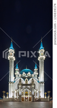 Kul Sharif mosque in Kazan Kremlin, Tatarstan, Russia. It is tourist attraction of Kazan. Kremlin. The main attraction of the city of Kazan. Kul Sharif mosque in Kazan Kremlin, Tatarstan, Russia. It is tourist attraction of Kazan. Kremlin. The main attraction of the city of Kazan. 130839174