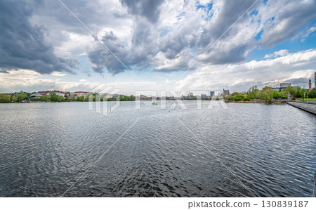 Cityscape of the Kaban Lake embankment of the city of Kazan. Lake Nizhny (Lower) Kaban embankment Cityscape of the Kaban Lake embankment of the city of Kazan. Lake Nizhny (Lower) Kaban embankment 130839187