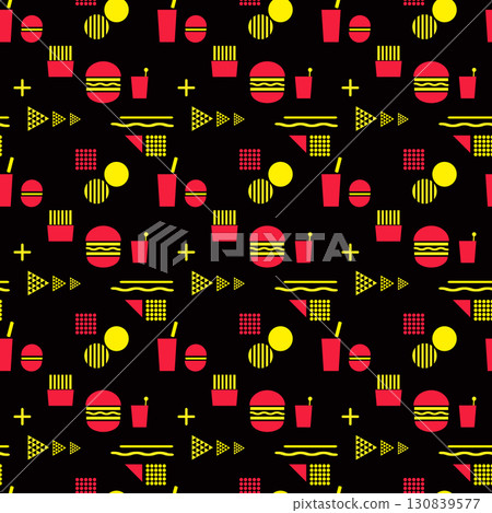 Fast food seamless pattern background (red x yellow) 130839577