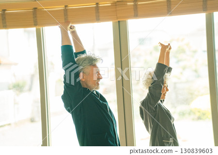 Elderly people doing radio exercises in the morning Elderly people doing radio exercises in the morning 130839603