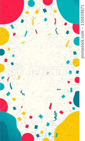 A pop and fun frame background set with colorful confetti falling in red, yellow and light blue 130839871