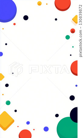 A pop and fun frame background set with colorful confetti falling in red, yellow and light blue 130839872