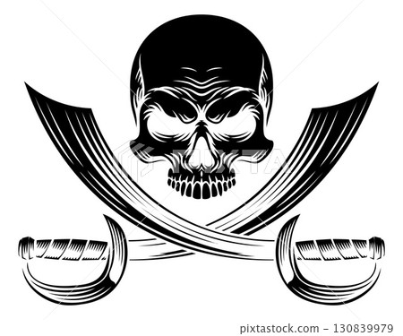 Skull Pirate Crossbones Cross Cutlass Swords 130839979