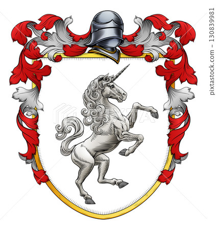 Coat of Arms Crest Unicorn Family Heraldic Shield 130839981