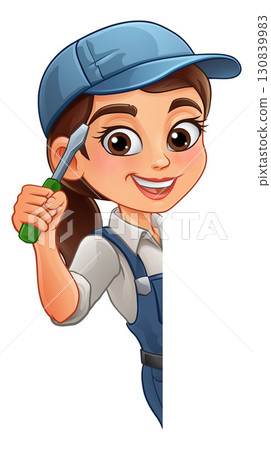Woman Female Electrician Screwdriver Cartoon 130839983