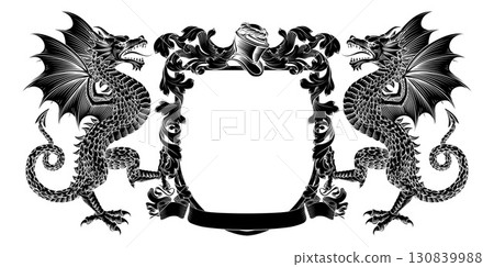 Wyvern Dragon Coat of Arms Crest Heraldic Shield Wyvern Dragon Coat of Arms Crest Heraldic Shield 130839988
