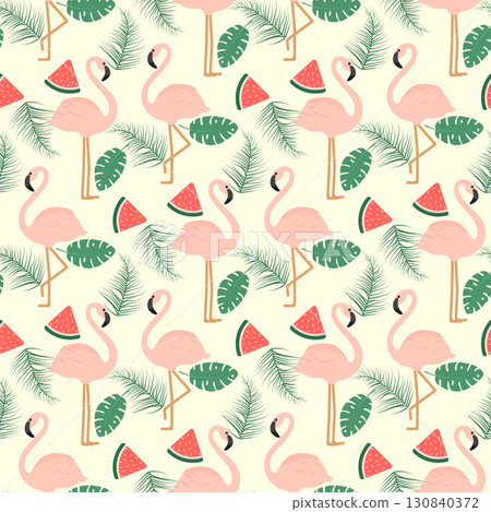 tropical pattern with flamingo 130840372