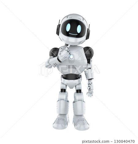 Robotic personal assistant calculate on white background Robotic personal assistant calculate on white background 130840470