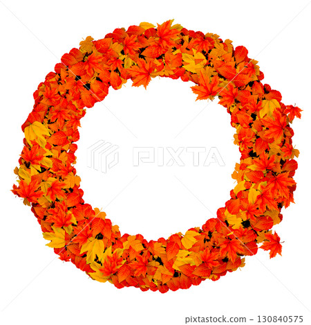 Letter O composed of fall leaves. 130840575