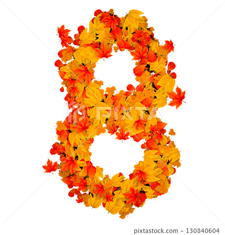 Number 8 created from autumn leaves 130840604