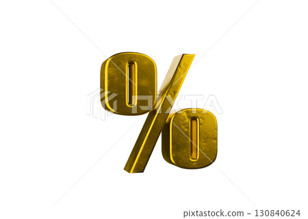 a golden percentage sign, isolated against a plain white background a golden percentage sign, isolated against a plain white background 130840624