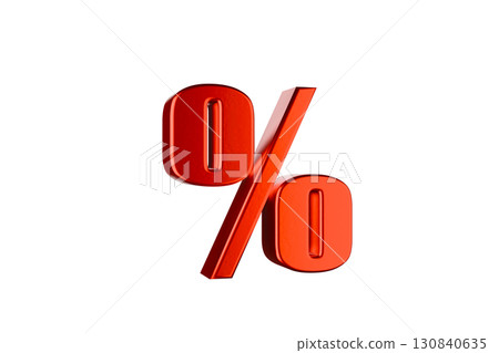 a red percentage symbol against a plain white background 130840635