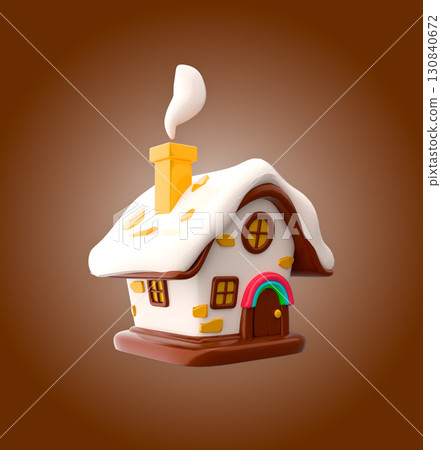 cartoon-style gingerbread house, beautifully decorated with white icing  130840672