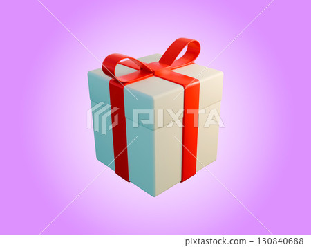 White gift box with a red ribbon and bow. 130840688