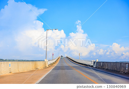 Driving across Irabu Bridge in Miyakojima (September) 130840969