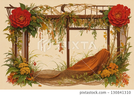 乾燥花和蒲葦裝飾秋季活動背景 130841310