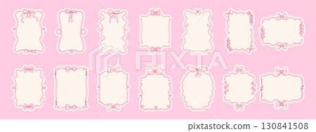 Elegant coquette bow frame set. Modern hand drawn wavy frames for invitations and cards 130841508