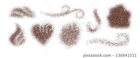 Brown coffee granules and cinnamon powder. Vector illustration of ground beans and dust particles. Brown coffee granules and cinnamon powder. Vector illustration of ground beans and dust particles. 130841511