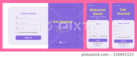 Register and login page layout. User authentication forms. Sign in and sign up template for web and mobile. 130841523