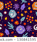 Doodle flowers seamless pattern. Autumn Halloween background 130841595