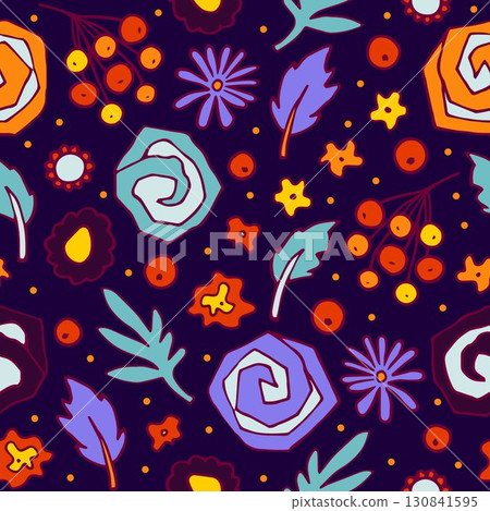 Doodle flowers seamless pattern. Autumn Halloween background 130841595