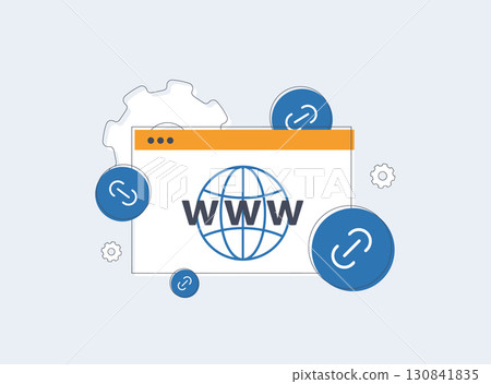 Backlink building drives SEO optimization with higher domain authority and quality referral traffic. Link building websites improve rankings and online visibility. Flat vector illustration 130841835