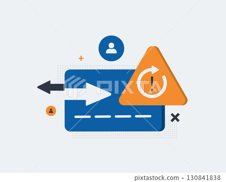 Payment failure and p2p fraud warning - transaction error with credit card, money transfer scam with user account risk and recovery alert. P2p fraud prevention, online banking security illustration Payment failure and p2p fraud warning - transaction error with credit card, money transfer scam with user account risk and recovery alert. P2p fraud prevention, online banking security illustration 130841838