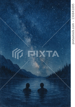 星空下的湖中靜謐時刻 130841895