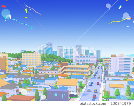 住宅區柔和的色彩城市街景背景流行 130841979